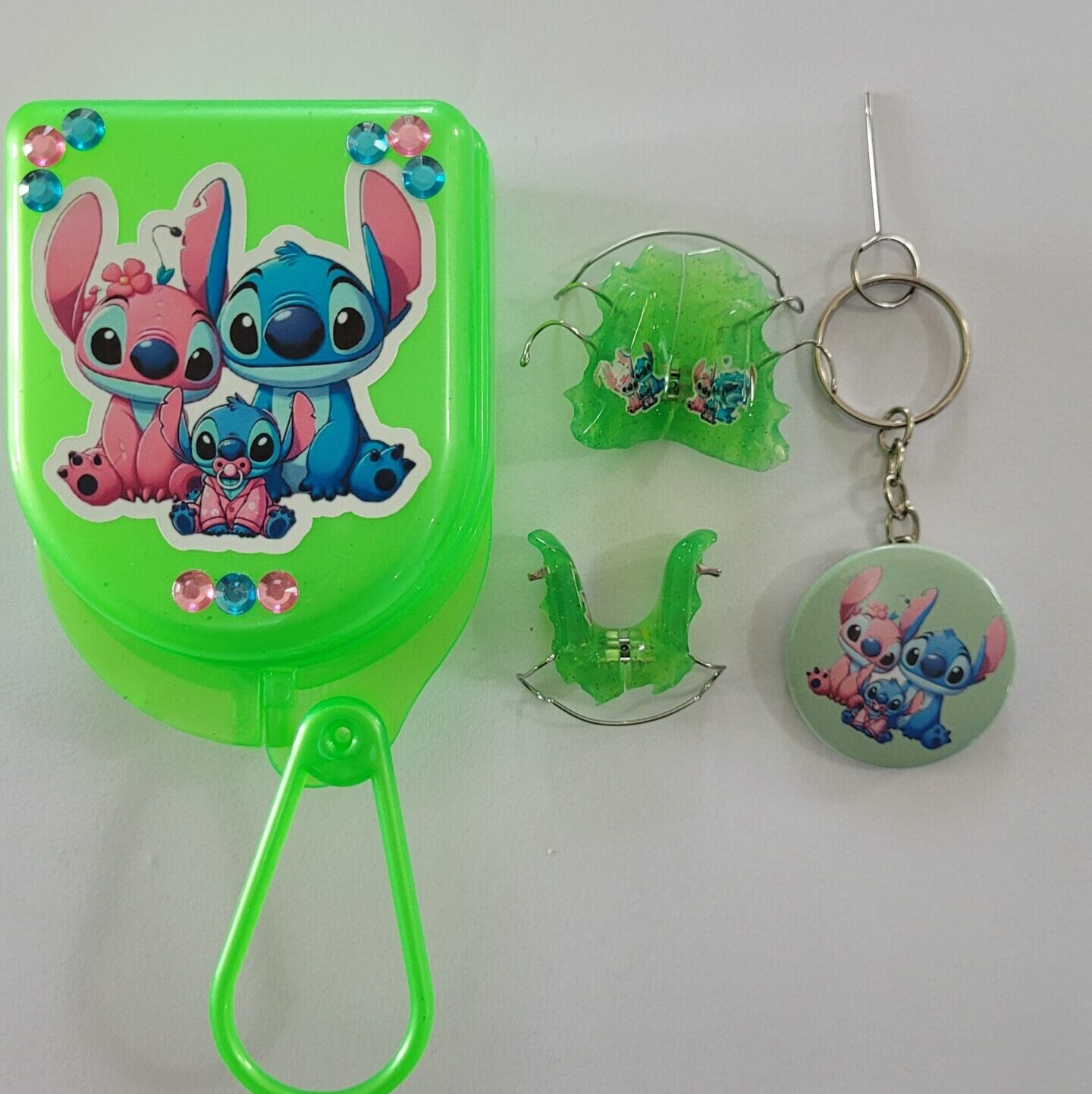 Kit de aparelho ortodôntico removível infantil com estojo personalizado tema Stitch — ortodontia infantil divertida